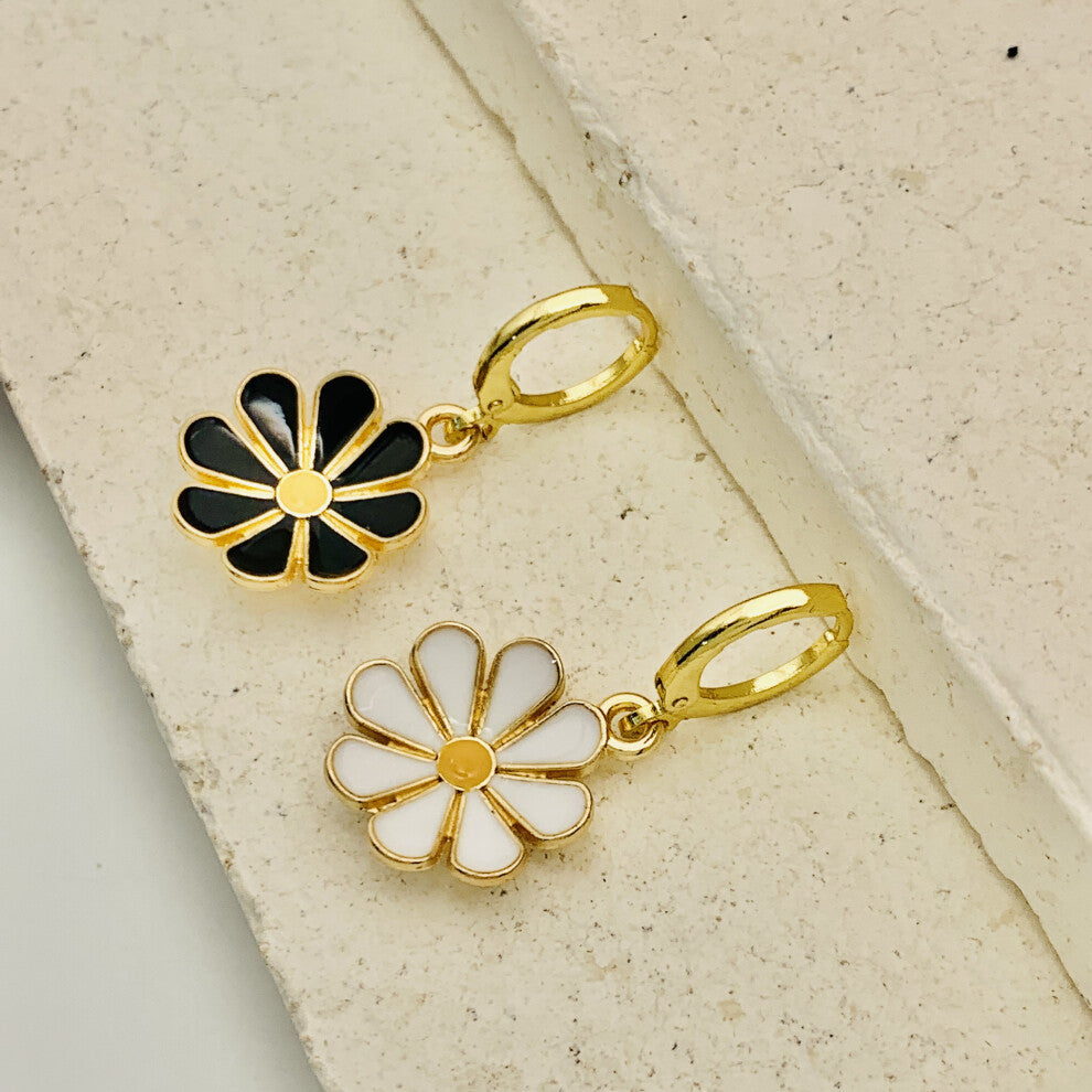 asymmetrical Daisy Sunflower Hoop Charm Flower Earring Endless Hoops Dangle Everyday Gift Her Women Jewelry