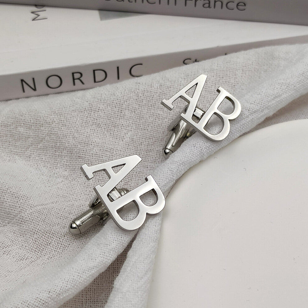 (Light Yellow Gold Color, GOLD) Name Initials Cufflinks Men Stainless Steel Silver 2-3Letters Advanced Cufflink Boyfriend husband Shirt Cufflinks Jewe