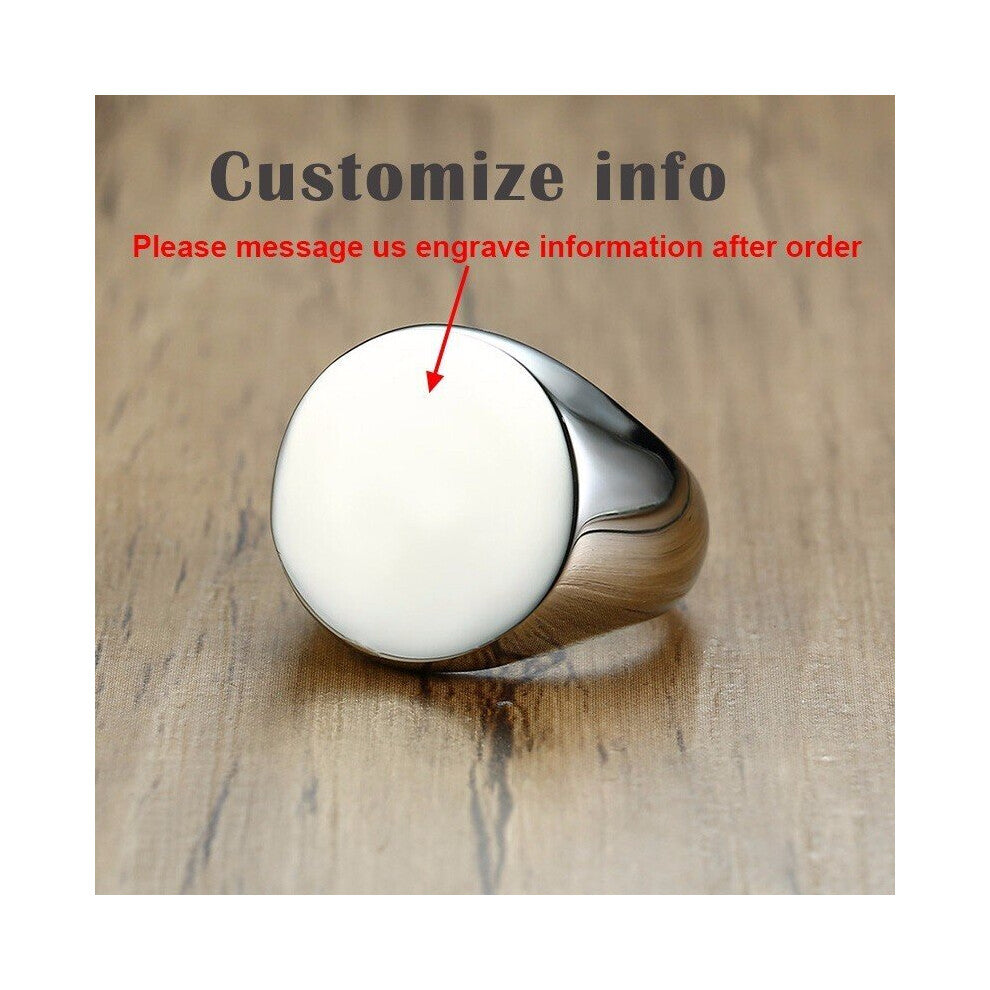 20mm Chunky Personalize Round Top Signet Ring for Men Glossy Heavy Stainless Steel Stamp Ring Punk Male Boy