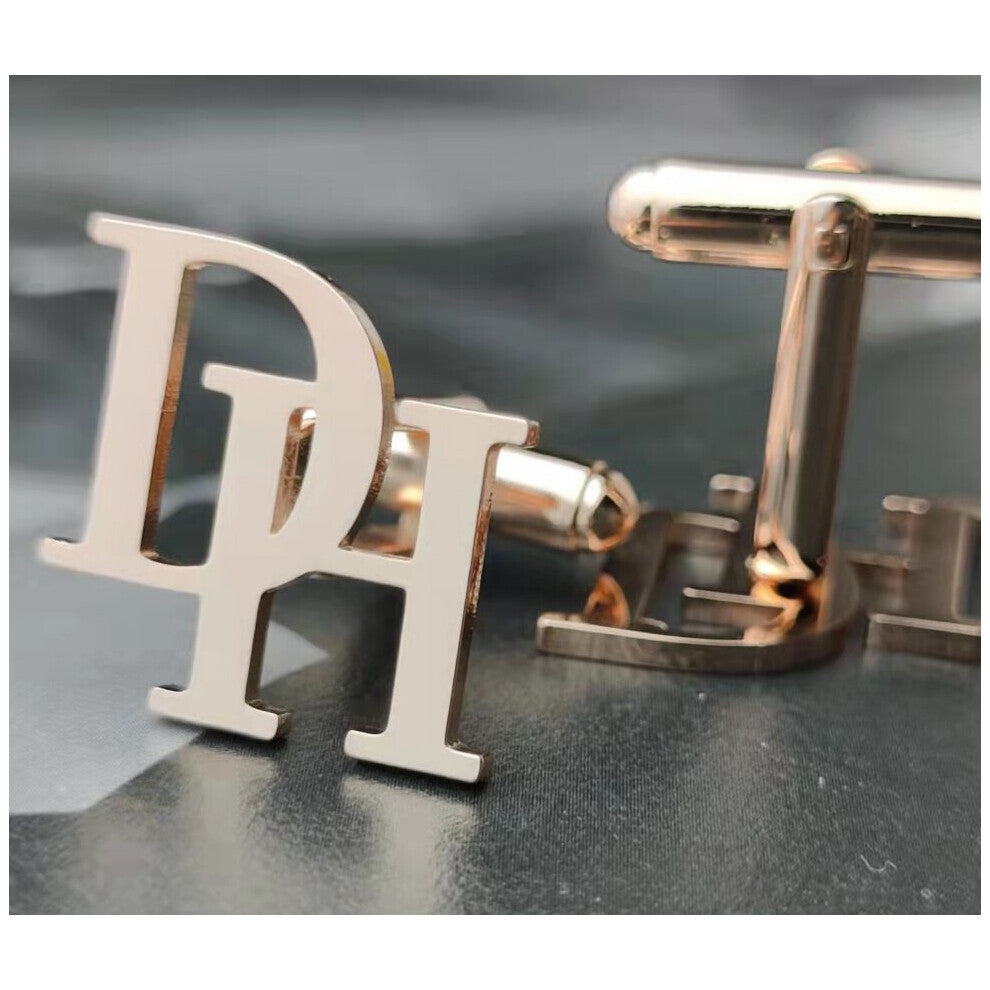 (Light Yellow Gold Color, 45cm) Cufflinks for Groom Stainless Steel Men's Initials Cufflinks Personalized Wedding Man Jewelry Gift