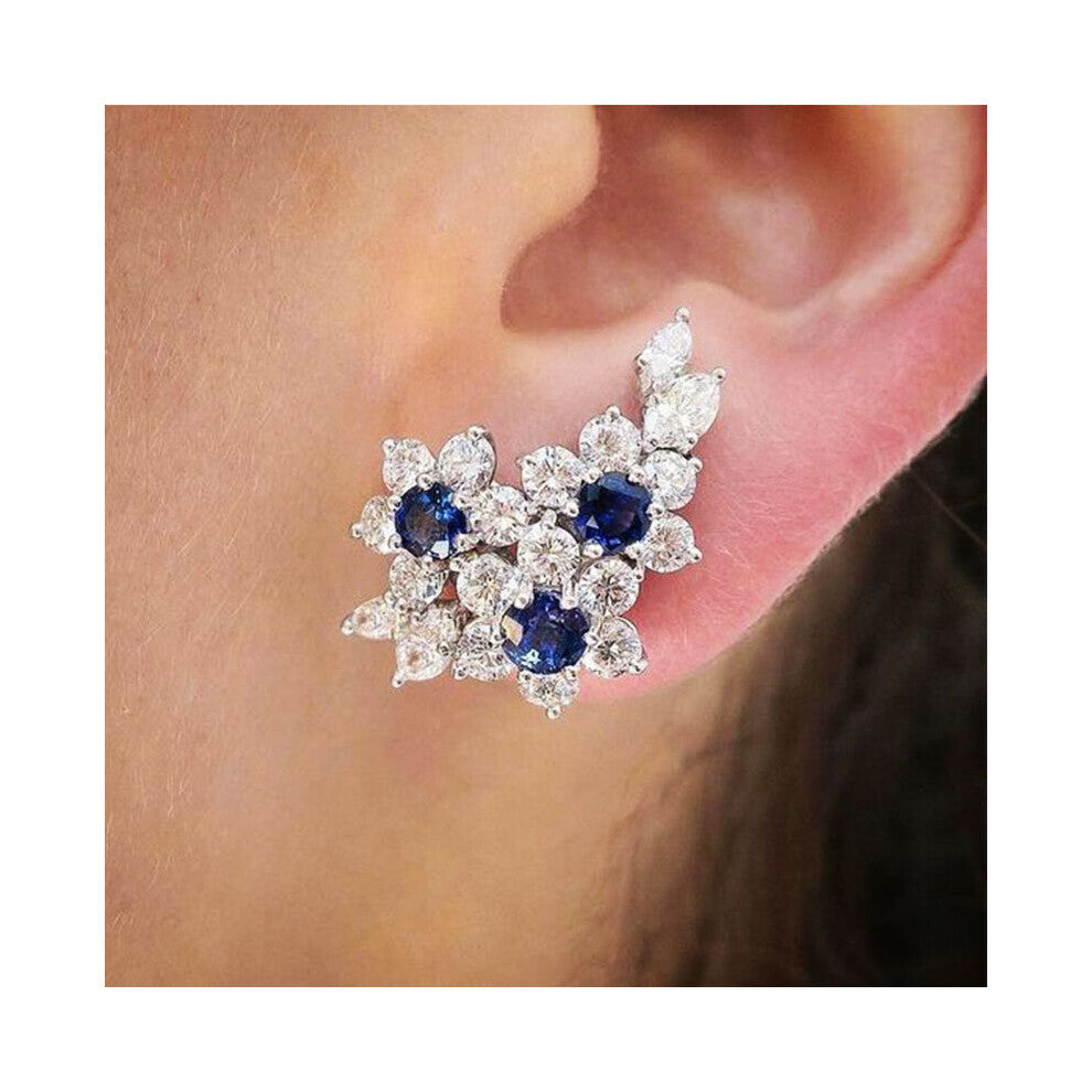 Gorgeous Women's Earrings with Blue-White Round CZ Female Earrings for Wedding Engagement Party Brilliant Jewelry
