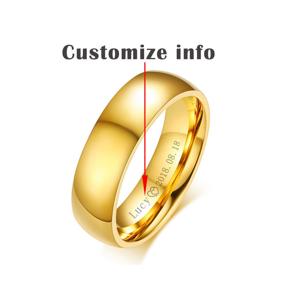 Engagement Promise Finger Ring 6MM Stainless Steel Wedding Ring for Women Men Personalized Gift