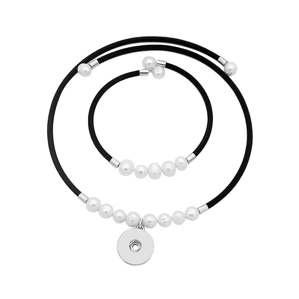 DJ0150 Beauty Freshwater Pearls velvet Collar&bracelet set Snap necklace 50cm fit DIY 18MM snap buttons jewlery