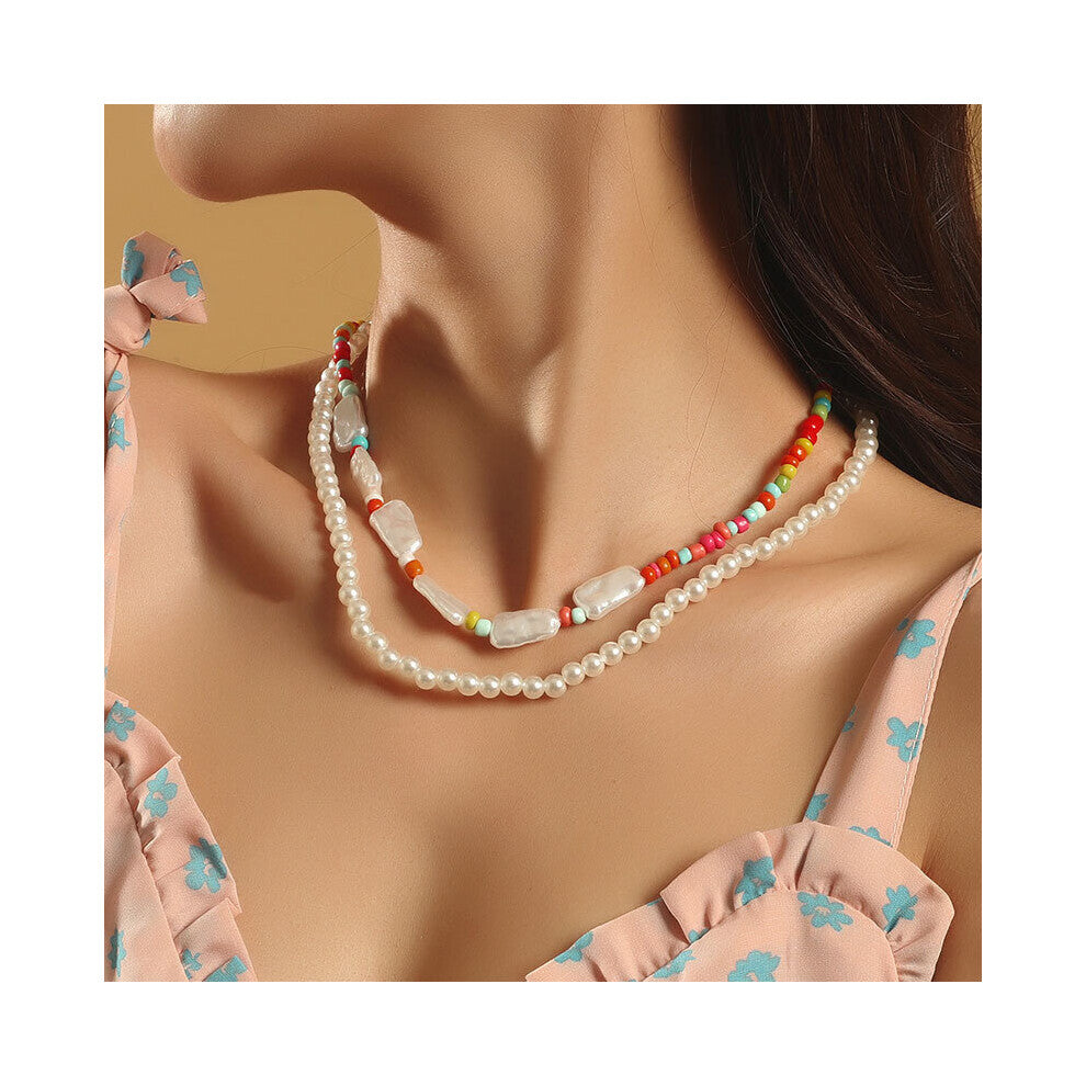 Boho Irregular 2pcs Pearl Necklace Set for Women Sweet Romantic Wedding Necklace Set Engagement Gift