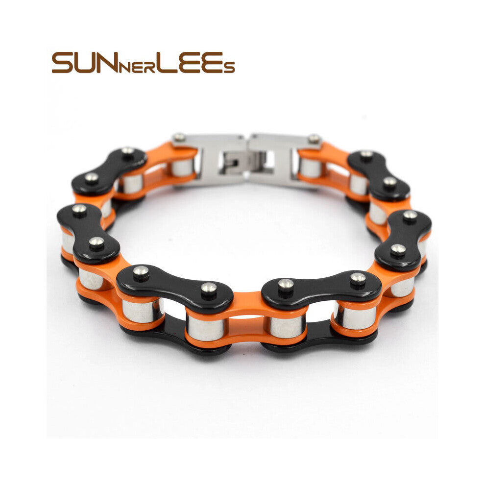 (Light Yellow Gold Color, 18.5cm) Jewelry 316L Stainless Steel Bracelet Bangle Huge Biker Bicycle Motorcycle Link Chain For Men Boy BC03