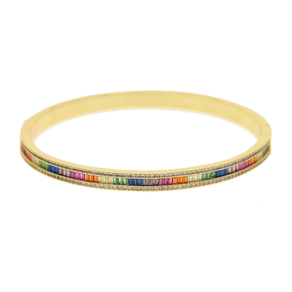 Fine Delicate Bangle&bracelet Rainbow Gradual Bar Baguette Cz Spectacular Open Cuff Bangle Women Girl Christmas Gift 56-58mm