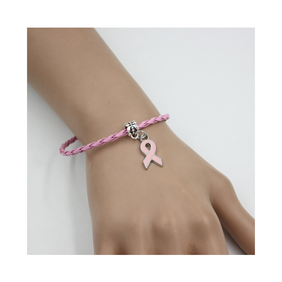 10PCS Breast Cancer Bracelet Pink Ribbon Charm Bracelets Awareness Jewelry for Cancer Center Foundation