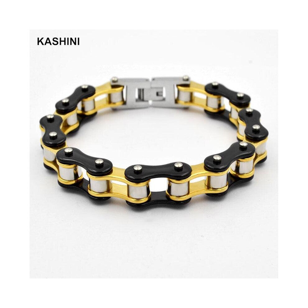 (Hot Stamping, 22cm) Men's Chain Bracelets Bangles Biker Bicycle Motorcycle Chain Link Bracelets for Men Stainless Steel Punk Jewelry Gift