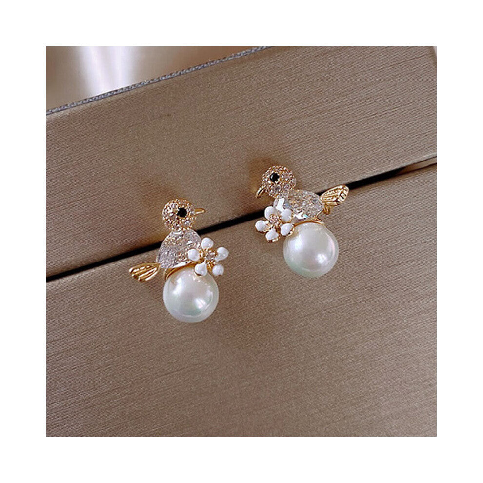 Bird Stud Earrings for Women Rhinestone Horse Kitten Owl Pearl Earring Girls Party Engagement Temperament Jewelry