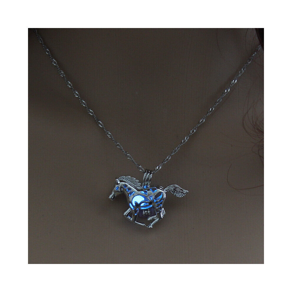 Glow in the Dark animal Horse necklace luminous Hollow pearl cage pendant necklaces For women s Jewelry