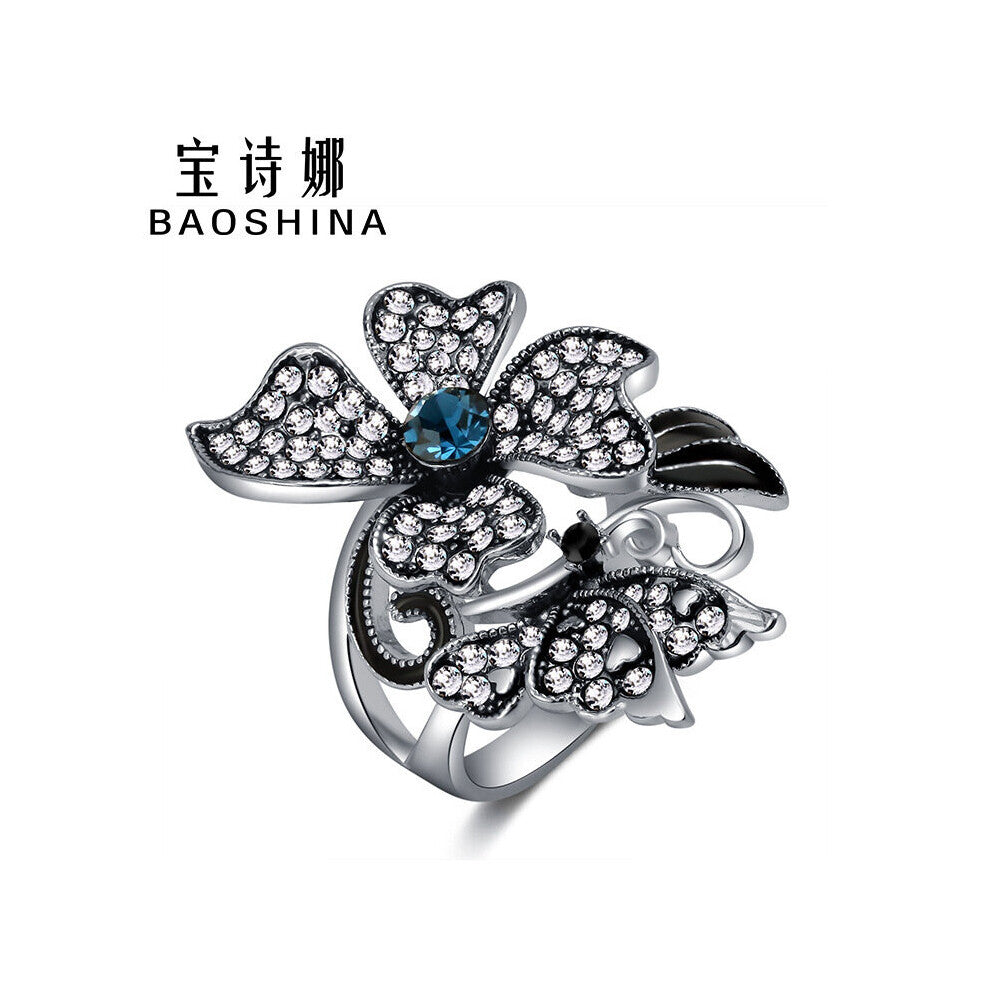 Ink Pearl Butterfly Crystal Women's Ring For Engagement Wedding Jewelry Copper Accessories Size 5-11