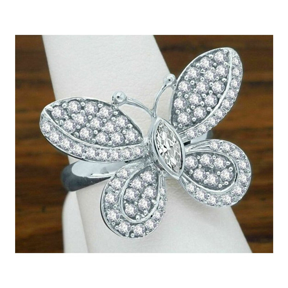 Ink Pearl Butterfly Crystal Women's Ring For Engagement Wedding Jewelry Copper Accessories Size 5-11