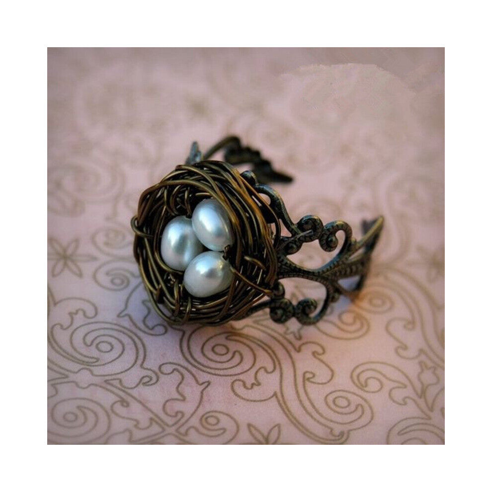 MDNEN Vintage Bird Nest Pearl Ring Love For Women Engagement Anniversary Birthday Jewelry