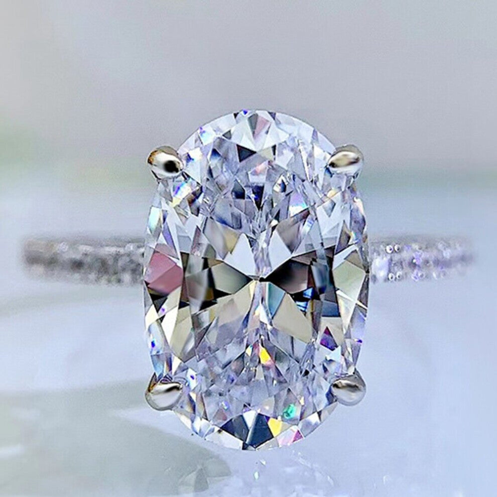 100% 925 Sterling Silver Oval Created Moissanite Gemstone Wedding Engagement Classic Women Ring Fine Jewelry