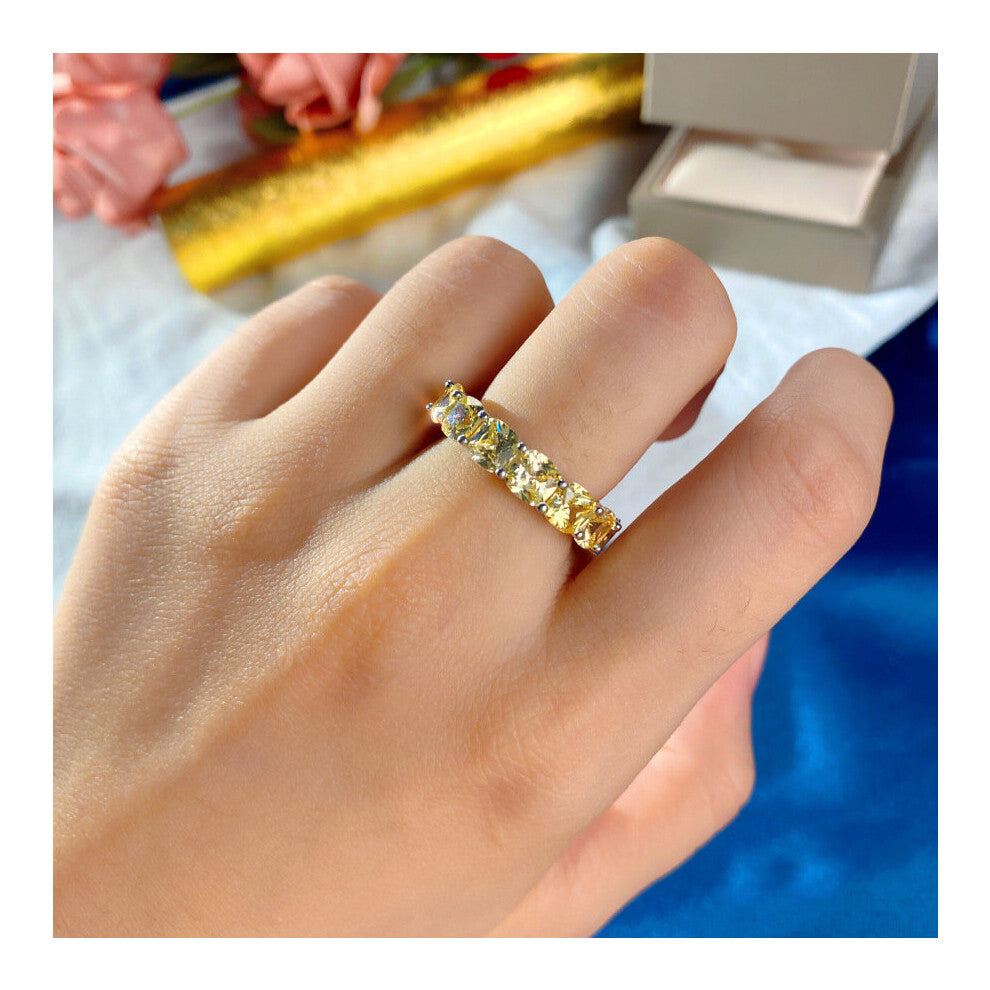 Classic 925 Sterling Silver Created Moissanite Diamonds Gemstone Wedding Band Engagement Ring Fine Jewelry