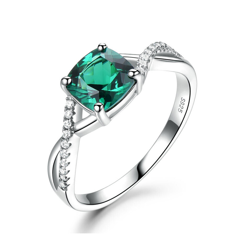 Emerald Gemstone Rings for Women Solid 925 Sterling Silver Ring Silver Wedding Engagement Band Romantic Fine Jewelry Gift