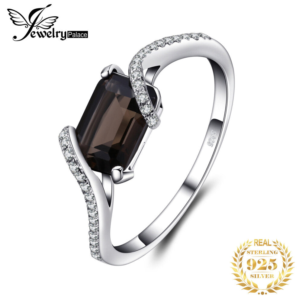 1.7ct Emerald Cut Smoky Quartz 925 Sterling Silver Ring for Woman Wedding Engagement Gemstone Jewelry