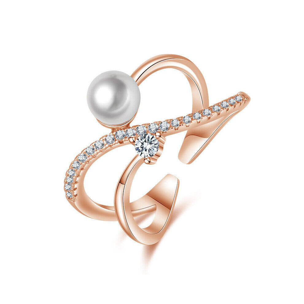 Women Rings 925 Silver Jewelry Pearl Zircon Gemstones Open Finger Ring Accessories for Wedding Engagement Party Gift