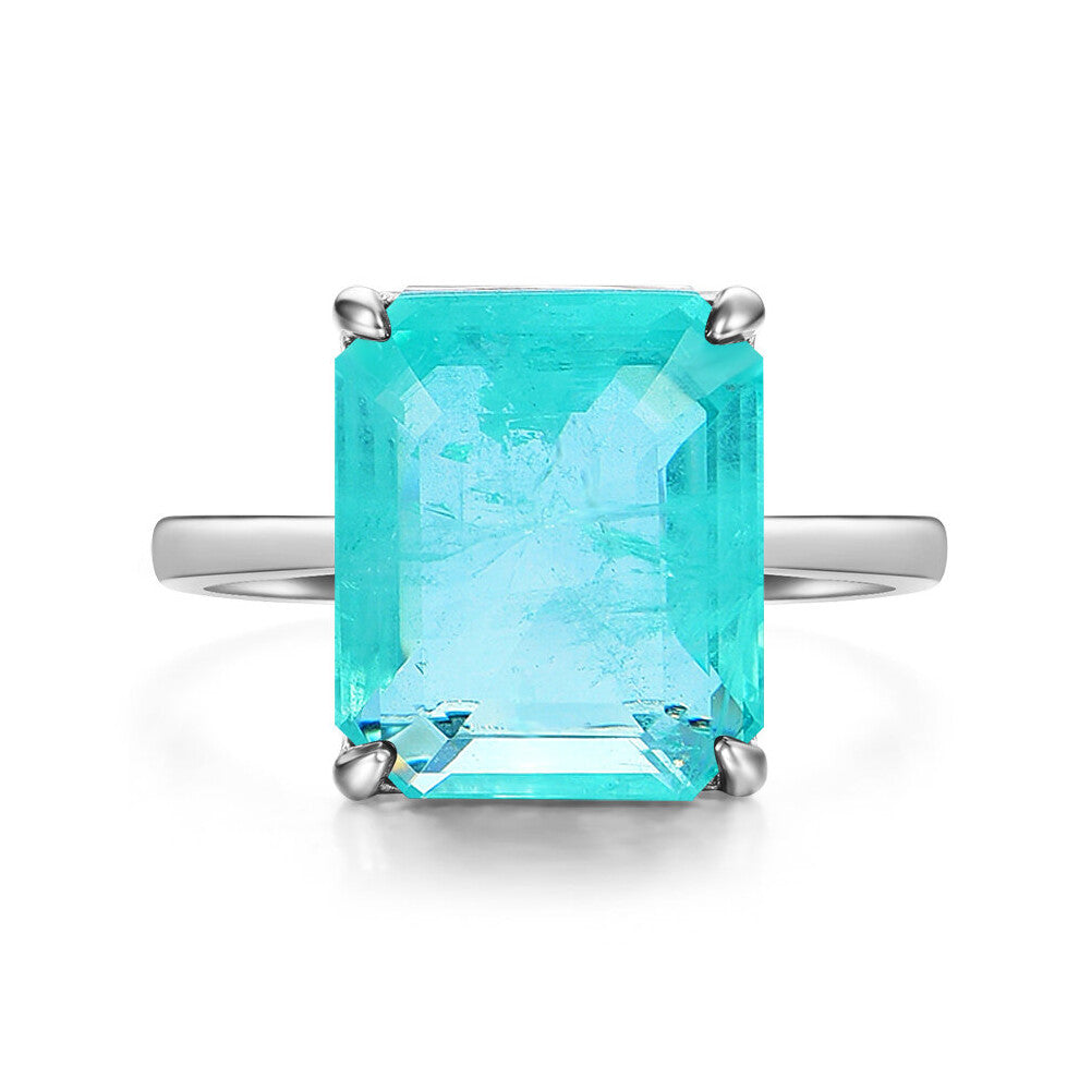 Kuololit Paraiba Gemstone Rings for Women Real 925 Sterling Silver Emerald Cutting Tourmaline Engagement Bride Jewelry