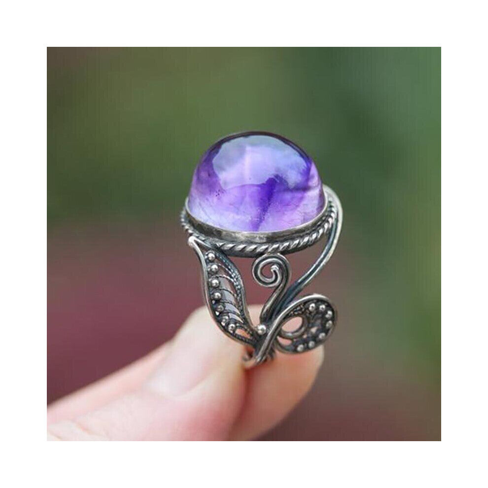 Cellacity Vintage amethyst 925 silver ring with round natural gemstone Wedding Engagement silver women Fine Jewelry Size 6-10