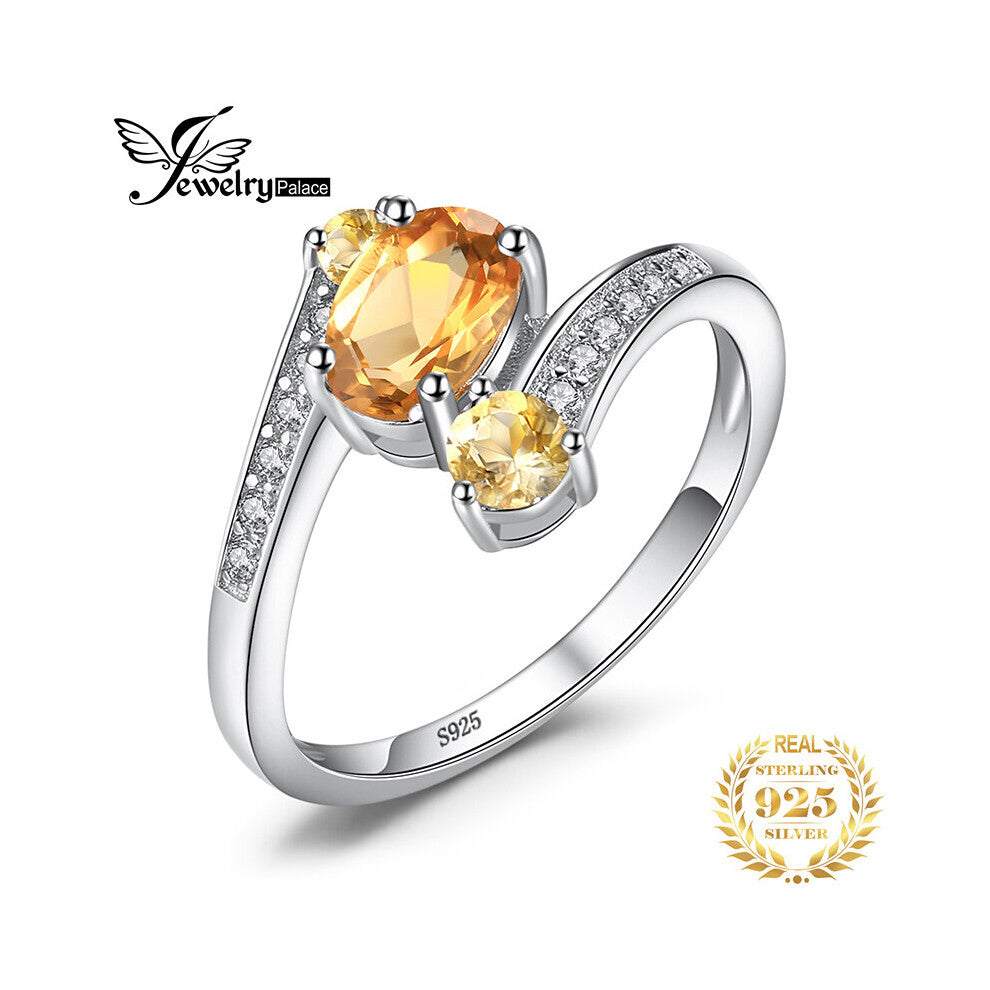 3 Stone Citrine 925 Sterling Silver Ring for Women Gemstone Jewelry Wedding Engagement Gift