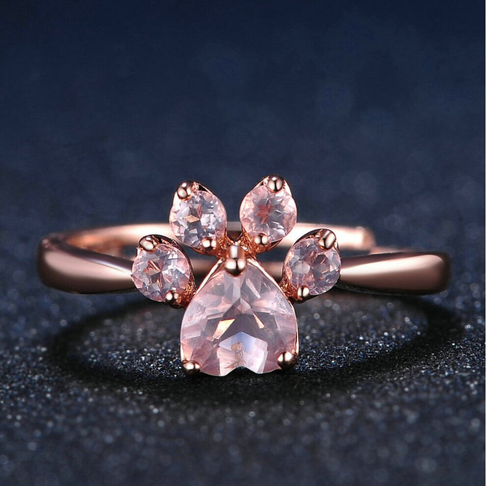 Sterling Silver 925 Jewelry Rings For Women Pink Paw Rose Quartz Ring Rose - Platd Gemstones Jewellery