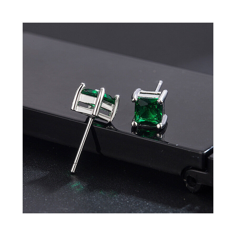 925 Silver Jewelry Earrings Accessories for Women Wedding Engagement with 6*6mm Emerald Gemstone Stud Earring