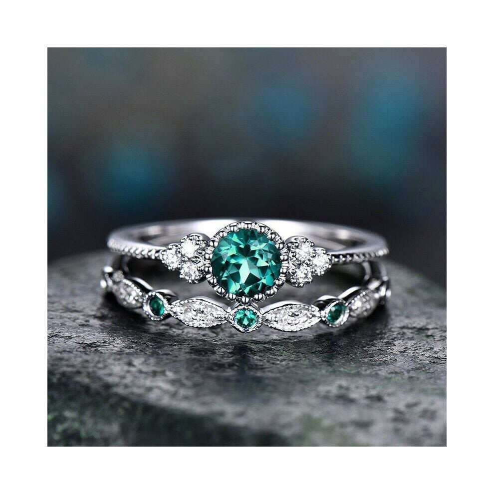 Rings Set 925 Silver Jewelry with Green Zircon Gemstones Finger Ring for Women Wedding Engagement Party Gift Accessories
