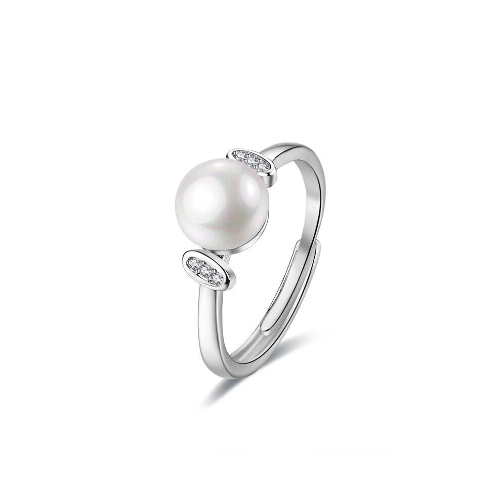 Pearl Ring 925 Silver Jewelry with Zircon Gemstone Open Finger Rings for Women Wedding Engagement Party Gift Accessories