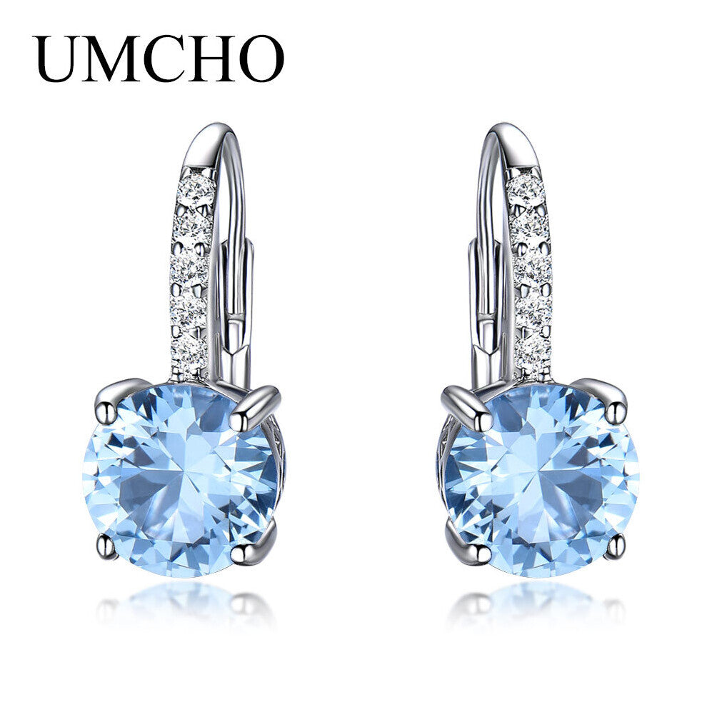 Created Sapphire Gemstone Clip Earrings For Women Solid 925 Sterling Silver Wedding Engagement Party Fine Jewelry