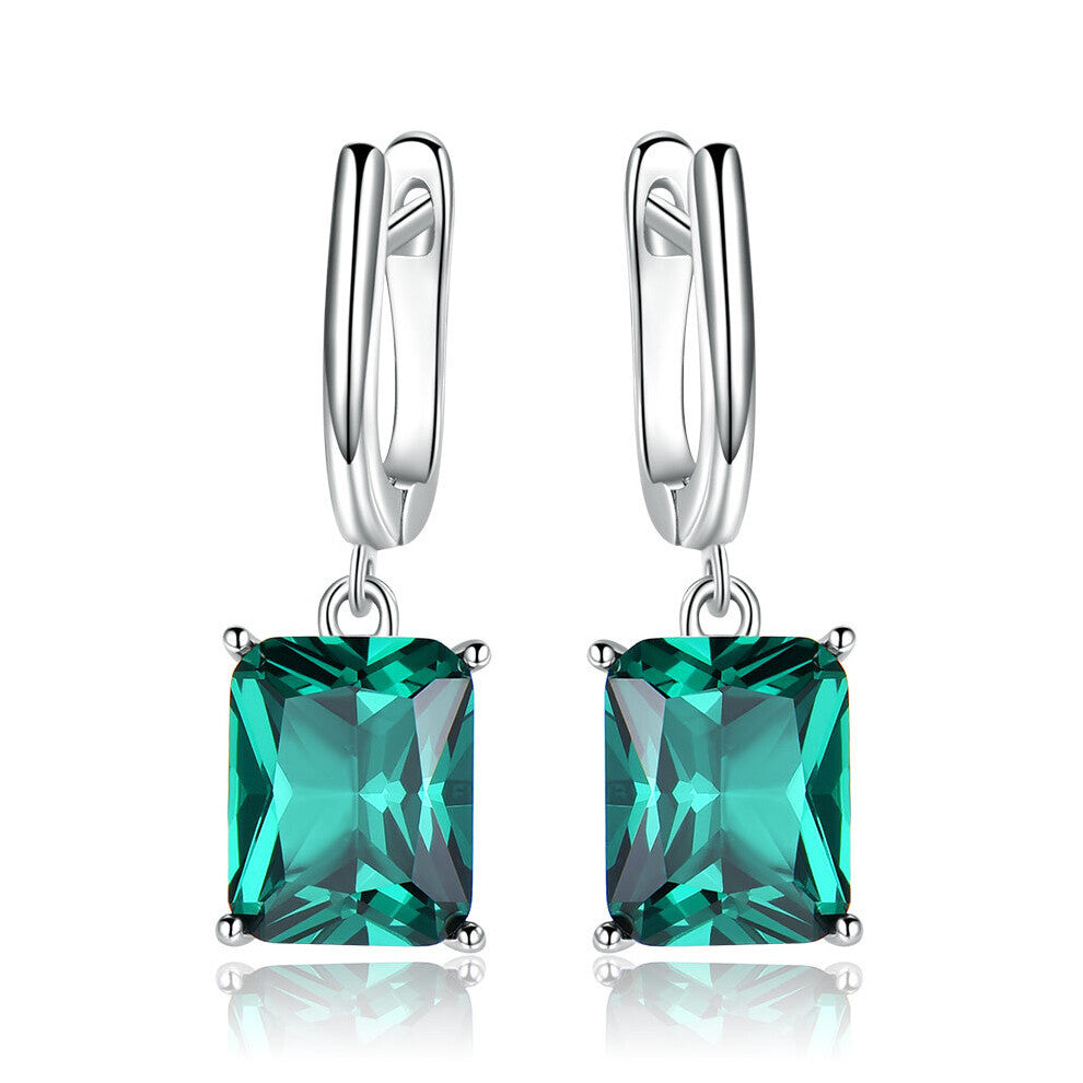 Solid 925 Sterling Silver Emerald Engagement Wedding Earrings for Women Gemstone Vintage Statement Bridal Jewelry Gift for