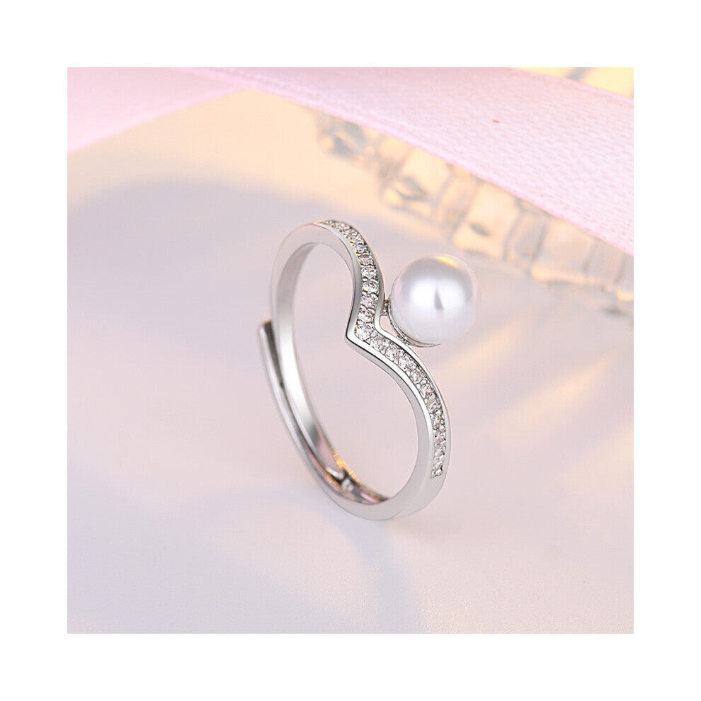 Pearl Rings for Women 925 Silver Jewelry Zircon Gemstones Open Finger Ring Accessories Wedding Engagement Gift