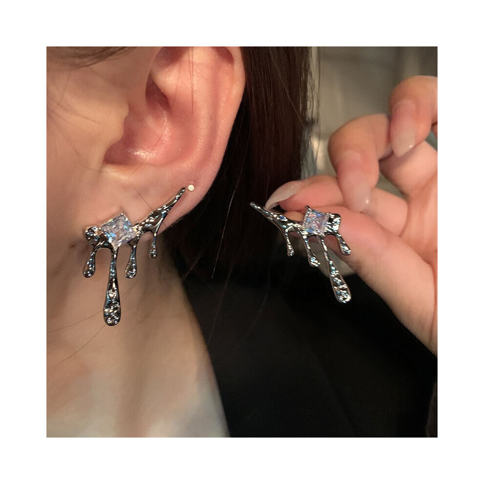 Silver Water Drop Metal Stud Earrings Ladies Geometric Zircon Earrings Pendant Wedding Engagement Jewelry