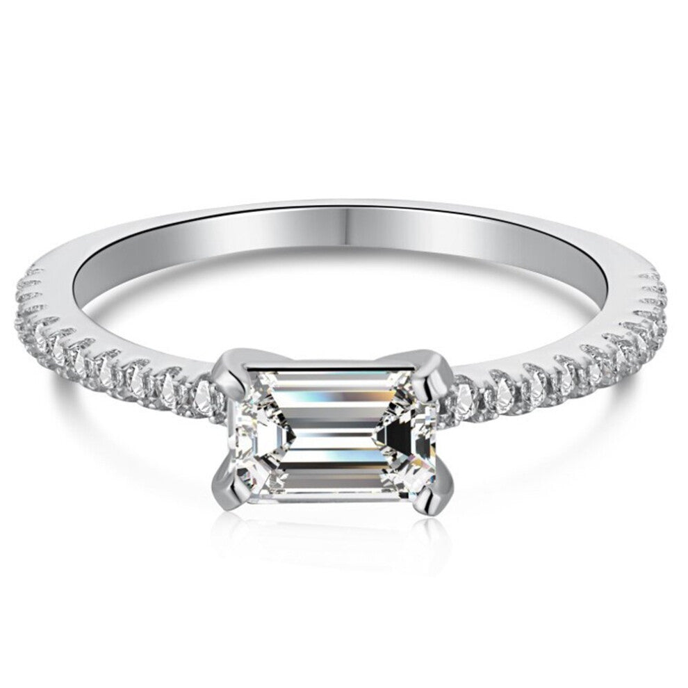 Solid 925 Sterling Silver Emerald Cut 4*6 MM Sapphire Emerald Gemstone Wedding Engagement Jewelry Rings