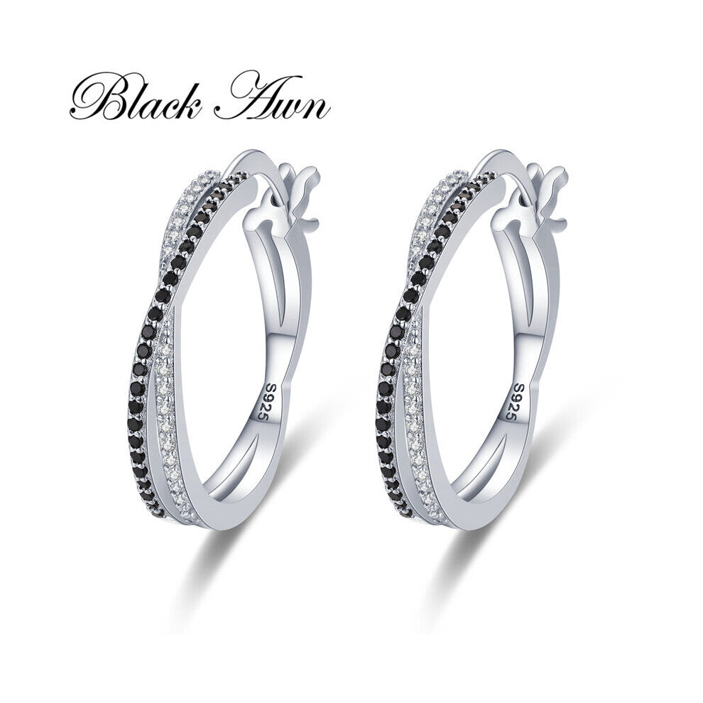 Awn Classic Silver Round Spinel Engagement Hoop Earrings for Women Jewelry Bijoux I209