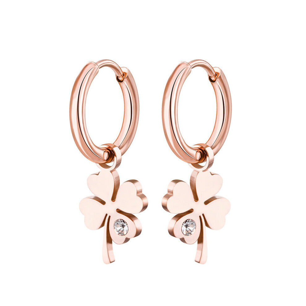 Four Leaf Clover Earrings for Women Silver Plated Hoops Earrings Stainless Steel Jewelry
