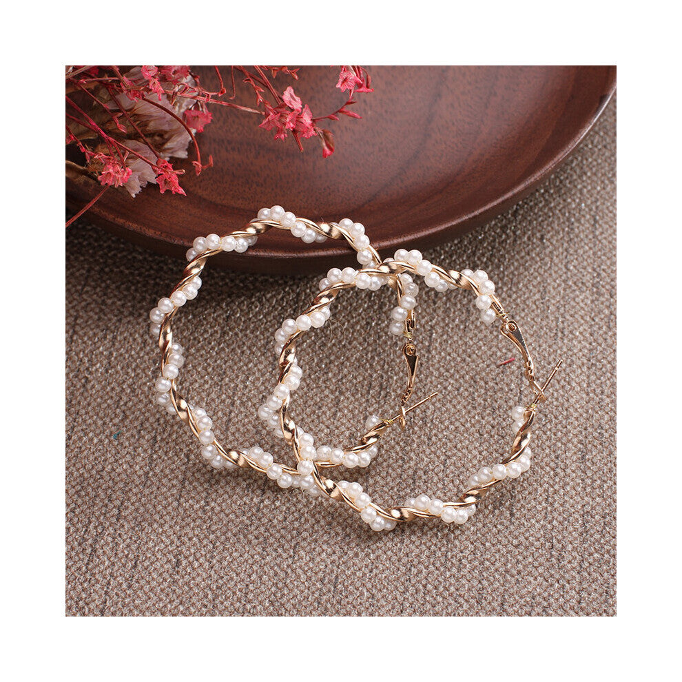 Plain Metal Pearl Hoop Earrings Big Circle Hoops Statement Earrings for Women Party Jewelry