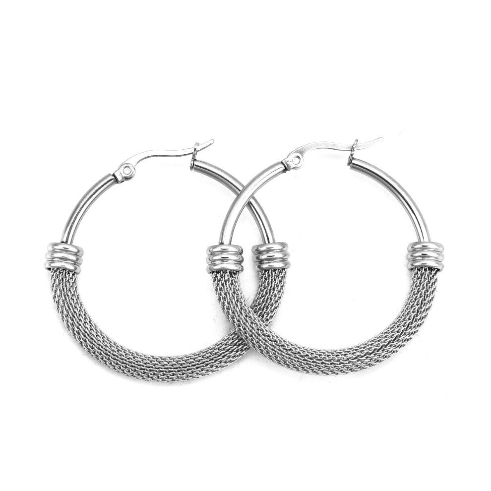 1 Pair 304 Stainless Steel Hoops Earrings Round Hollow Net Circle Ring Earrings For Women Man Jewelry Ear decor
