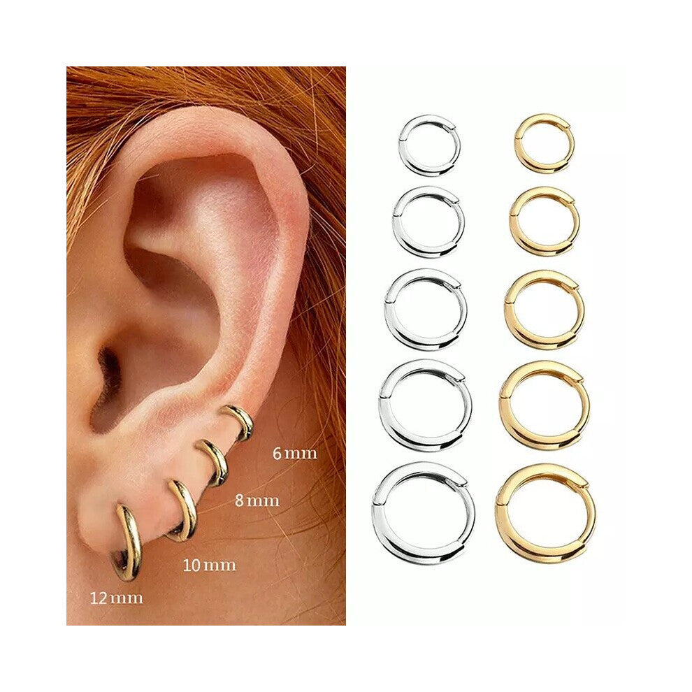(Light Yellow Gold Color, Red) Minimal Stainless Steel Glossy Hoop Earrings Tiny Cartilage Earrings Piercing Accessory Small Huggie Female Hoops For M