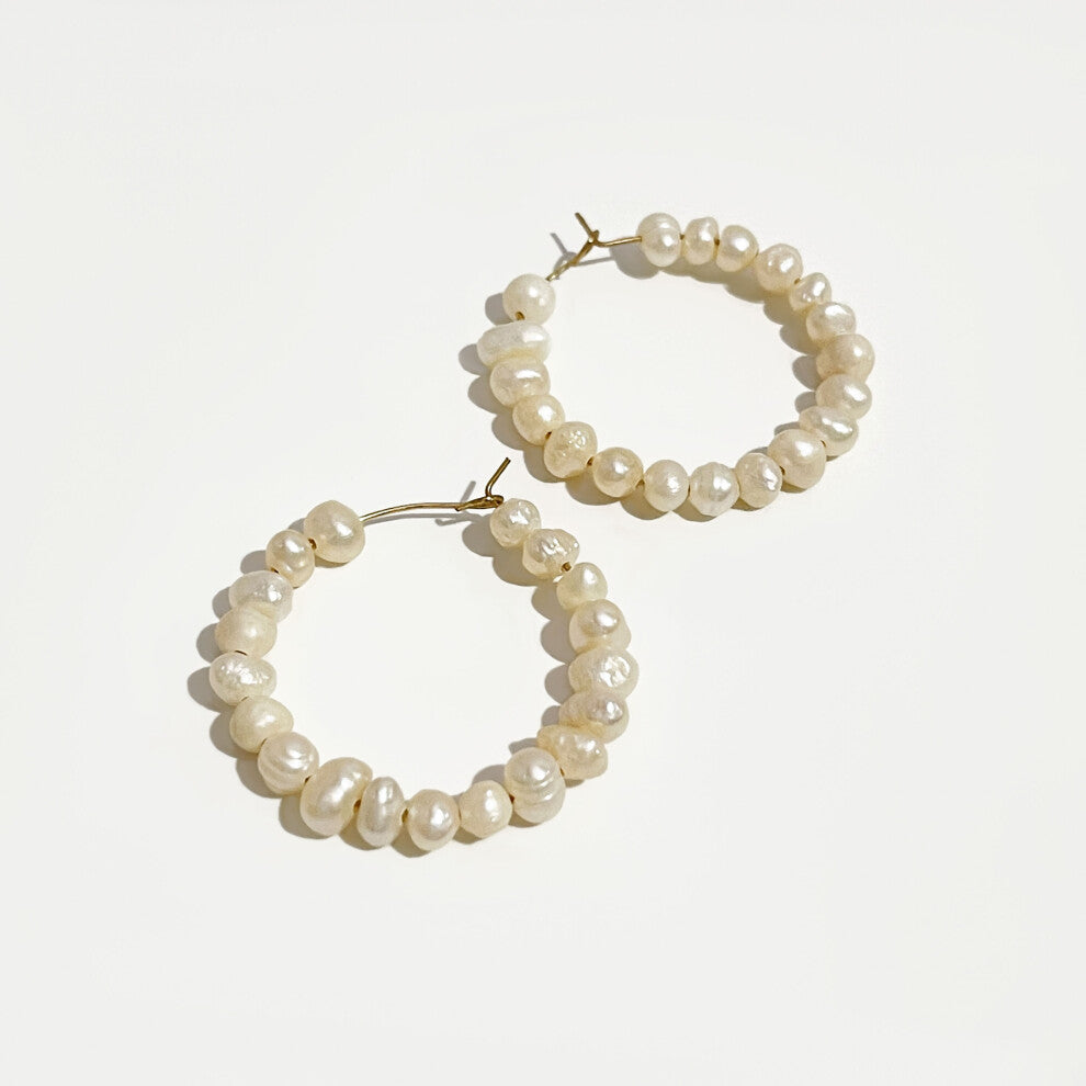 Peri'sBox Geometric Beaded Pearl Hoop Earrings for Women Unique Natural Freshwater Pearl Earrings Hoops Boho Jewelry