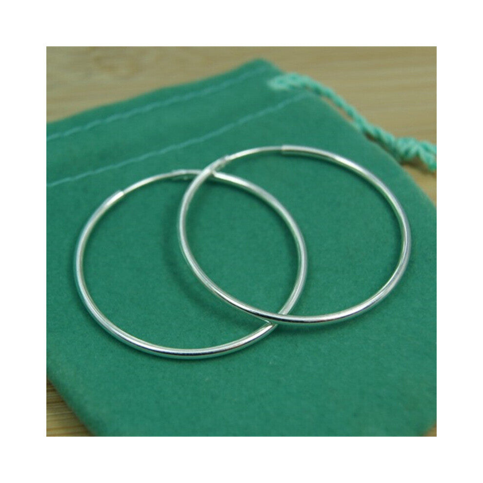 925 Sterling Silver Round Circle 35-50mm Hoop Earrings For Woman Wedding Engagement Party Charm Jewelry Gift