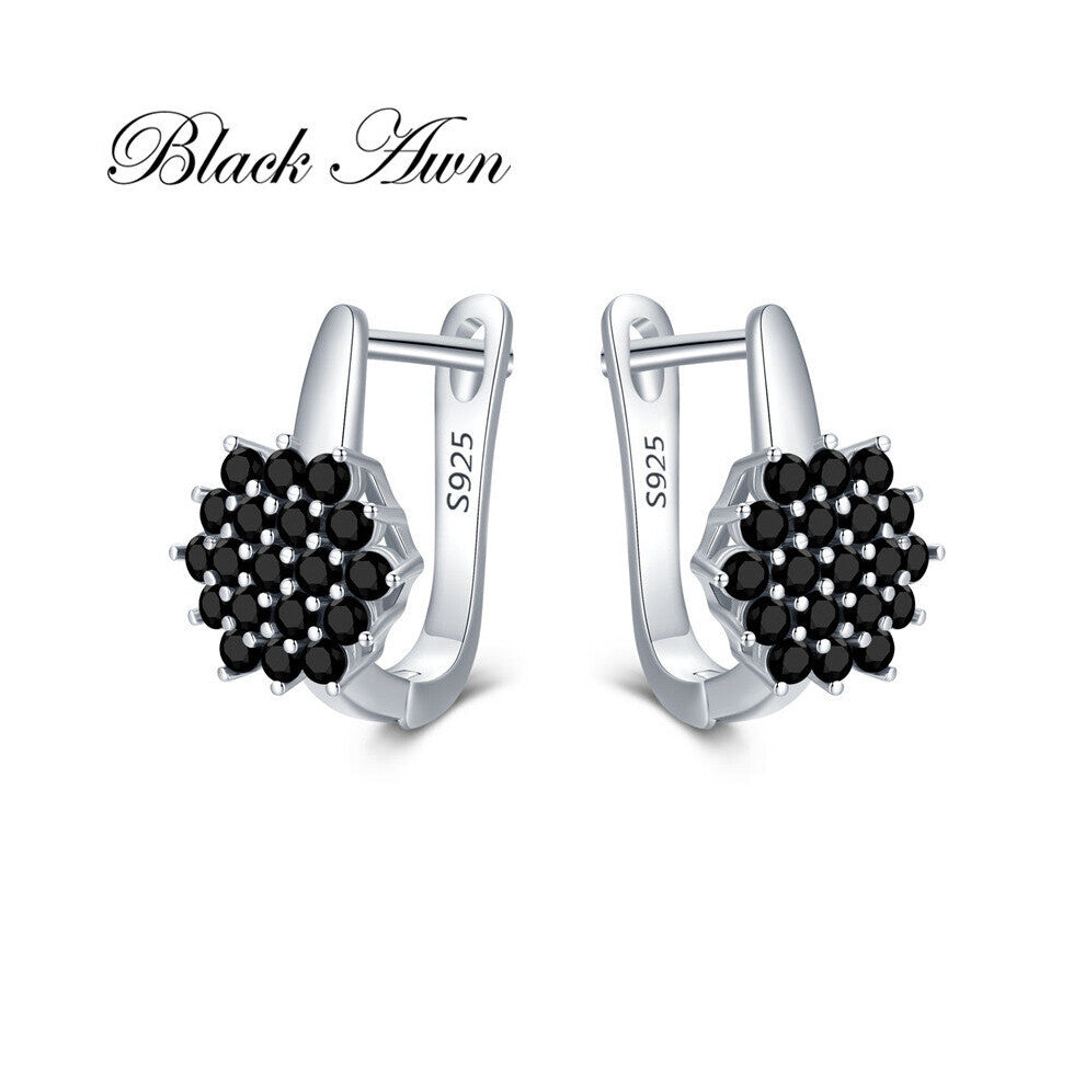 Awn Hoop Earrings for Women Classic Silver Spinel Engagement Jewelry I230