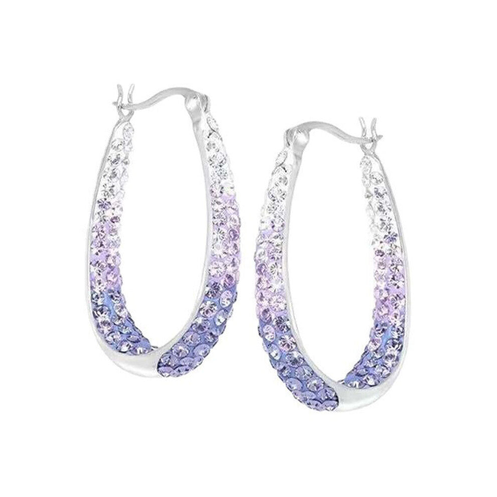 Colorful Double Rhinestone Crystal Round Big Circle Hoop Earrings for Women Party Wedding Engagement Jewelry