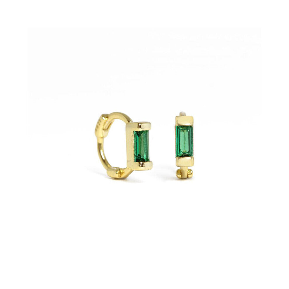 925 Sterling Silver Rectangle Colorful Zircon 6mm Huggie Earrings Mini Circle Second Hole Cartilage Earring Hoops Jewelry