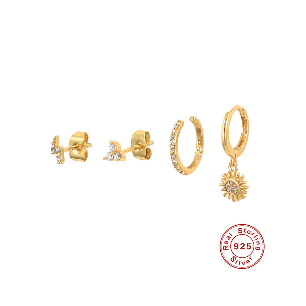 4PCS Lightning Flower Sun Earrings Pendientes Earring For Women Zircon Piercing Earring Hoops Y2K Jewelry