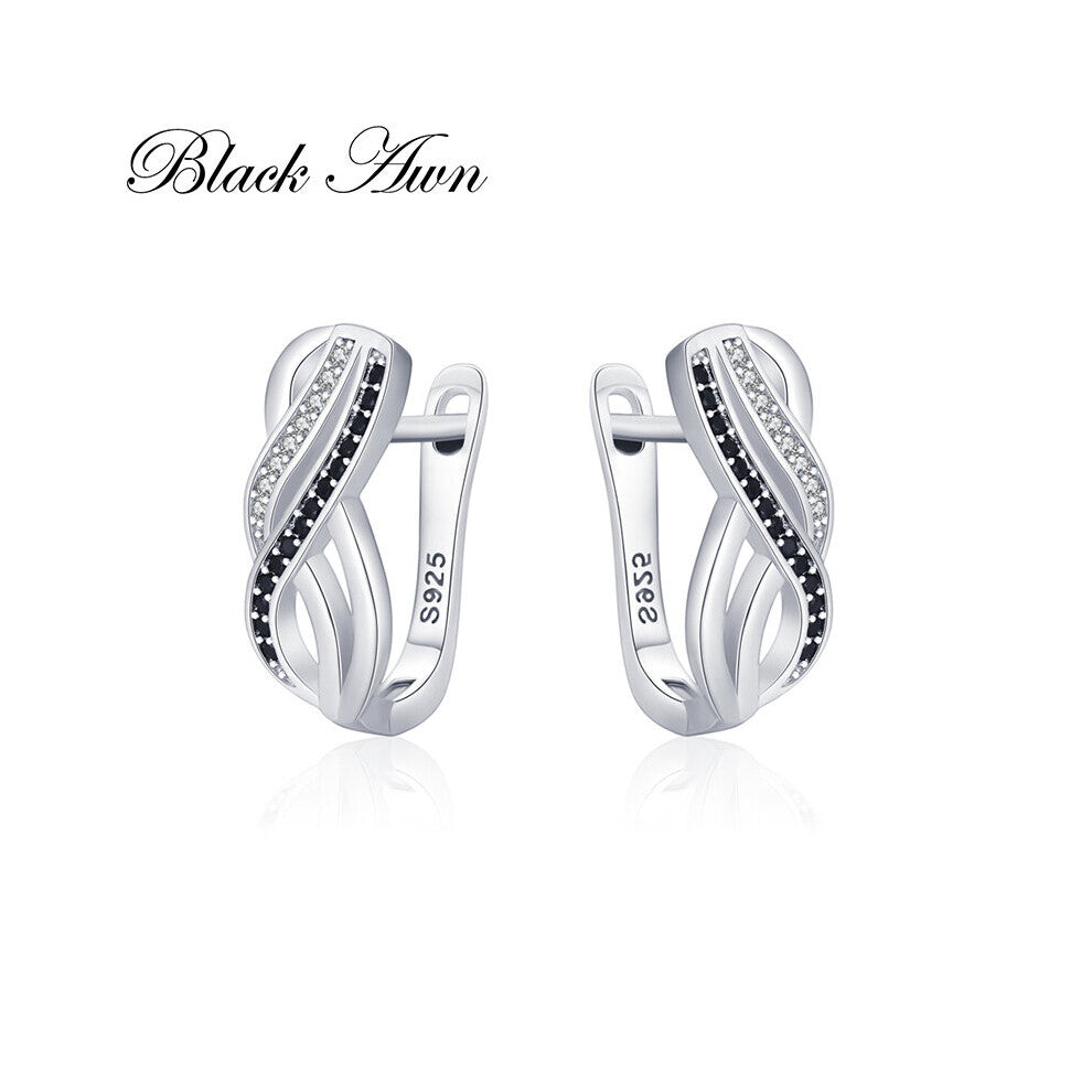 Awn Hoop Earrings for Women Classic Silver Spinel Engagement Jewelry I211