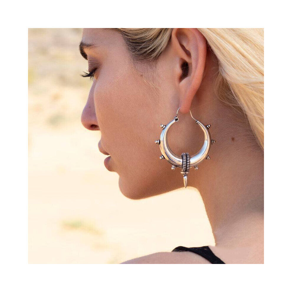 Minimalist vintage silver big round earrings 925 silver Needle hoops small hoops imprinted jewelry one inch hoops