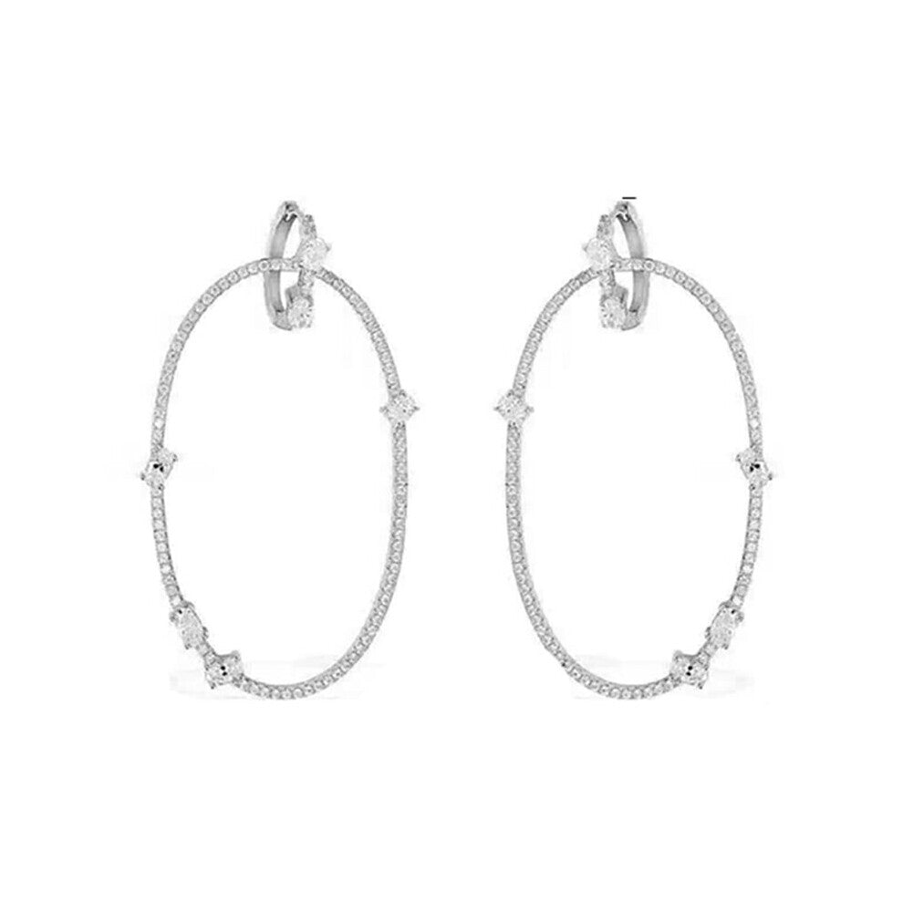 Round Big Hoops for Women with Silver Zirconia Wedding Hoop Earrings for Party Jewelry