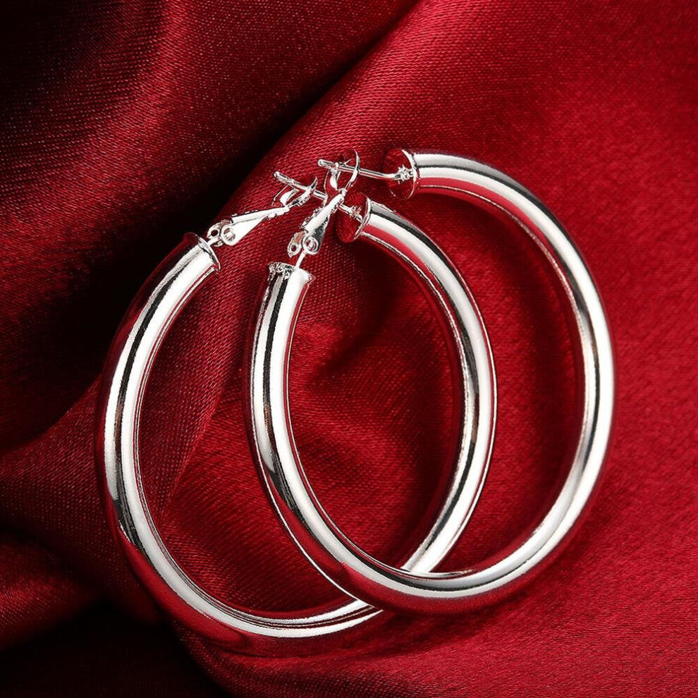925 Stamp Silver Women's 50MM-5CM Round Hoop Earrings Wedding Engagement Charms Jewelry Female Christmas Gift