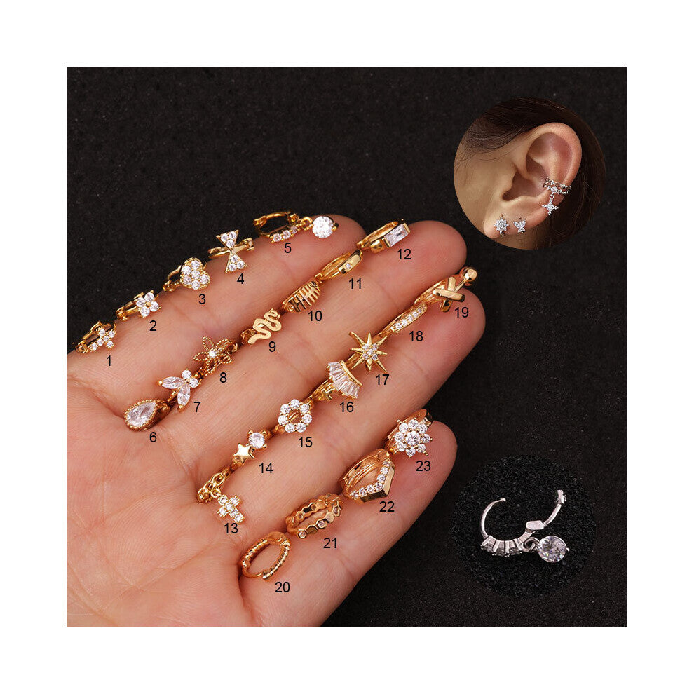 (Light Yellow Gold Color, Black) 1 pc Tiny Hoop Earrings Butterfly Heart Cross Small Circle Hoops Piercing Ear Cartilage Rings Earing Women's Accessor